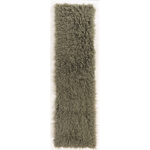 Linon New Flokati Hand Woven Wool 2'4&quotx8'6&quot Rug in Olive Green