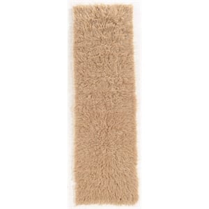 Linon New Flokati Hand Woven Wool 2'4&quotx8'6&quot Rug in Tan Brown