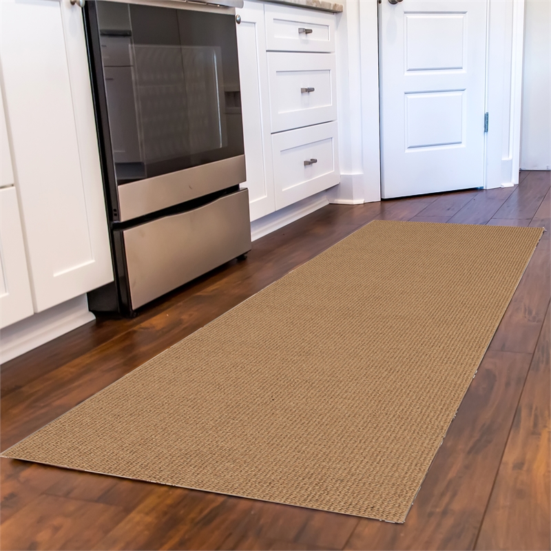 Linon Rushton Hand Tufted Wool 2'x8' Rug in Cork Brown