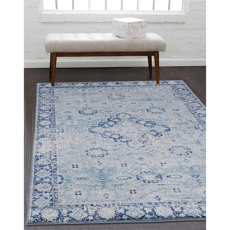 Linon Eclipse Clamber Woven Polyester 5'x7' Rug in Blue