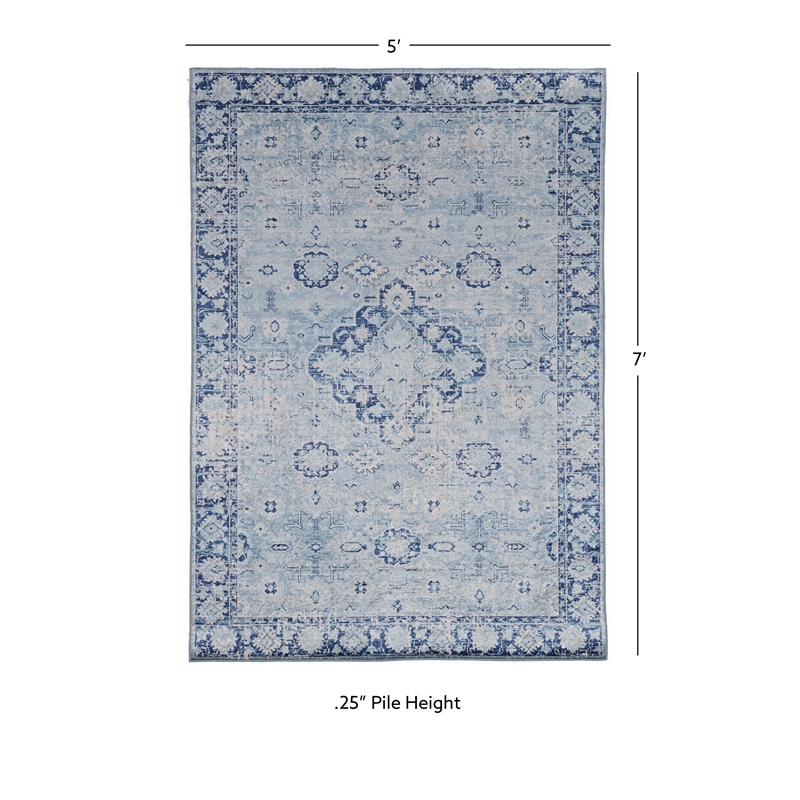 Linon Eclipse Clamber Woven Polyester 5'x7' Rug in Blue