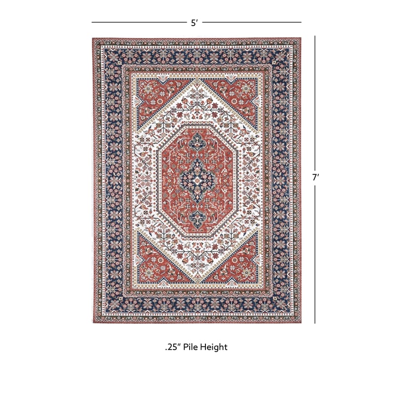 Linon Eclipse Bayer Woven Polyester 5'x 7' Rug in Red