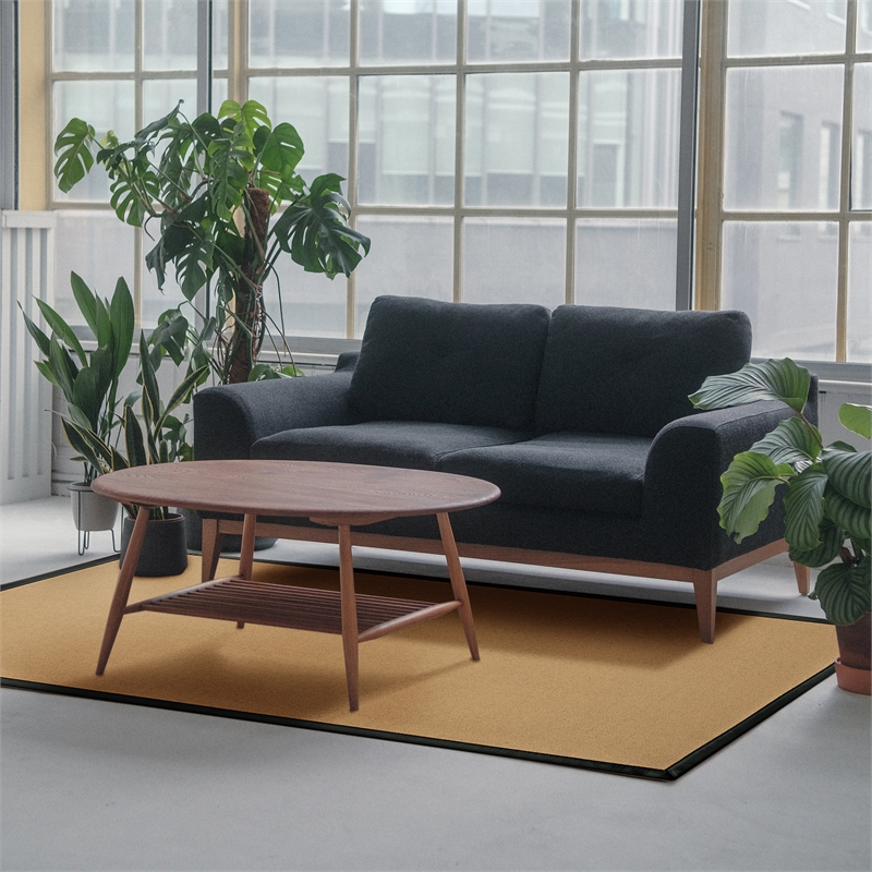 Linon Empire Machine Tufted Wool 4'x6' Rug in Sisal and Black Leather