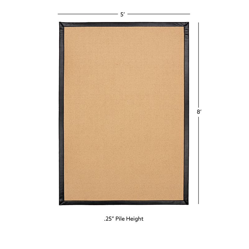 Linon Empire Machine Tufted Wool 5'x8' Rug in Sisal and Black Leather