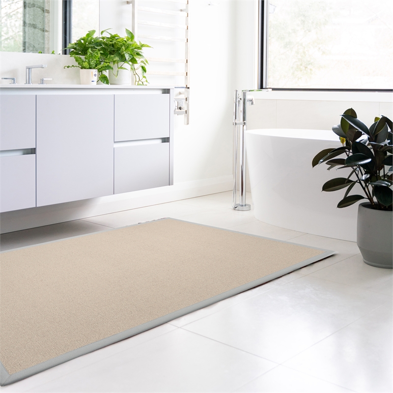 Linon Empire Machine Tufted Wool 4'x6' Rug in Natural and Ice Blue