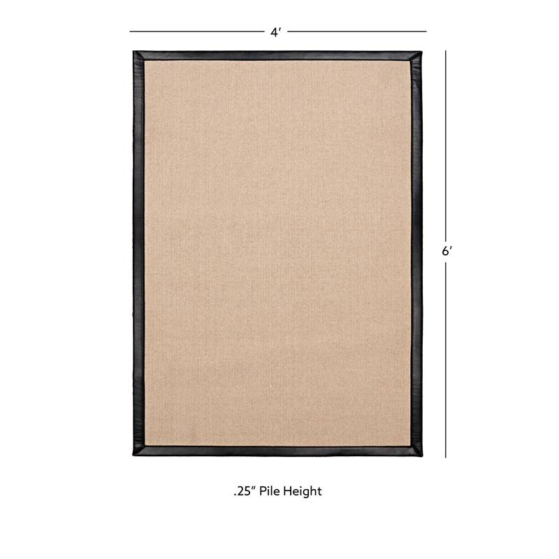 Linon Empire Machine Tufted Wool 4'x6' Rug in Natural and Black Leather