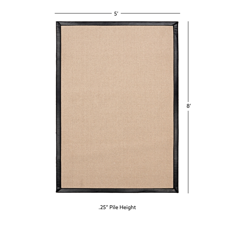Linon Empire Machine Tufted Wool 5'x8' Rug in Natural and Black Leather