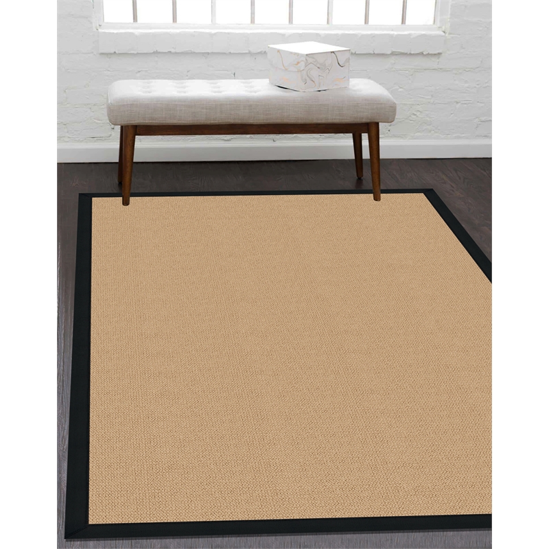 Linon Empire Machine Tufted Wool 5'x8' Rug in Sisal and Black