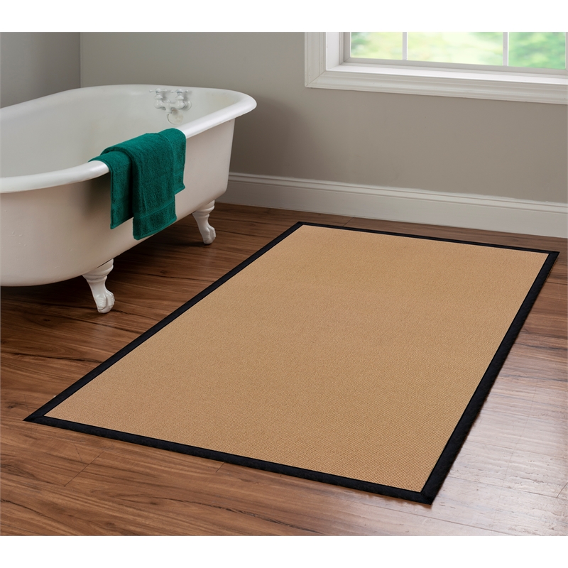 Linon Empire Machine Tufted Wool 4'x6' Rug in Cork Brown and Black Leather