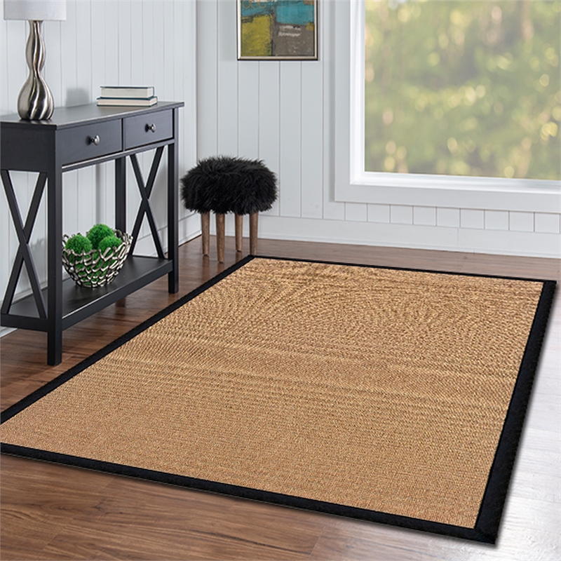 Linon Empire Machine Tufted Wool 5'x8' Rug in Cork Brown and Black Leather