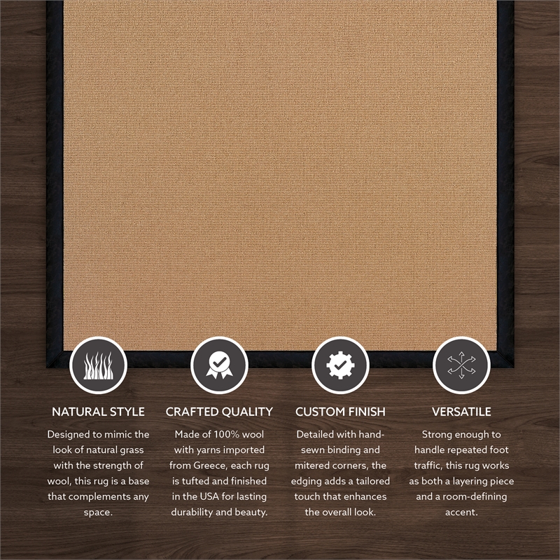 Linon Empire Machine Tufted Wool 5'x8' Rug in Cork Brown and Black Leather