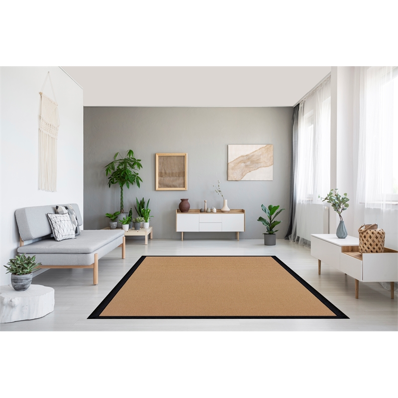 Linon Empire Machine Tufted Wool 8'x11' Rug in Cork Brown and Black Leather