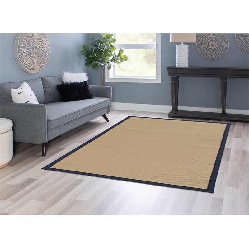 Linon Empire Machine Tufted Wool 5'x8' Rug in Sisal and Blue