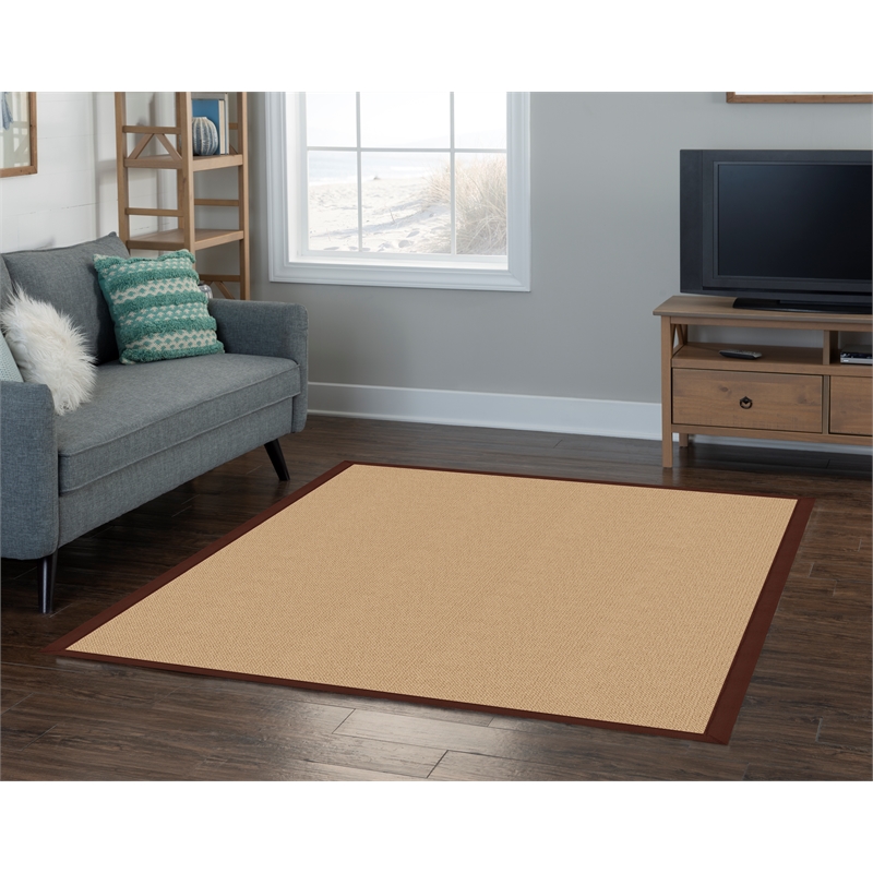 Linon Empire Machine Tufted Wool 5'x8' Rug in Sisal and Brown