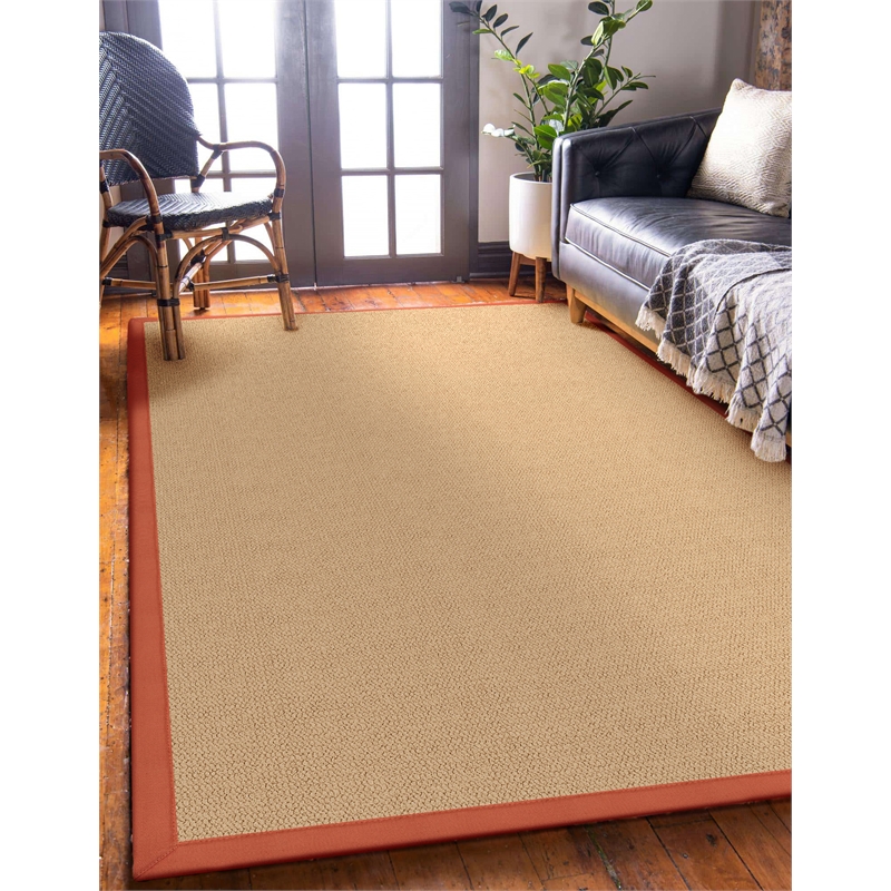 Linon Empire Machine Tufted Wool 5'x8' Rug in Sisal and Burnt Orange