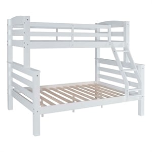 Linon Levi Solid Pine Wood Twin over Full Bunk Bed in Sleek White Finish