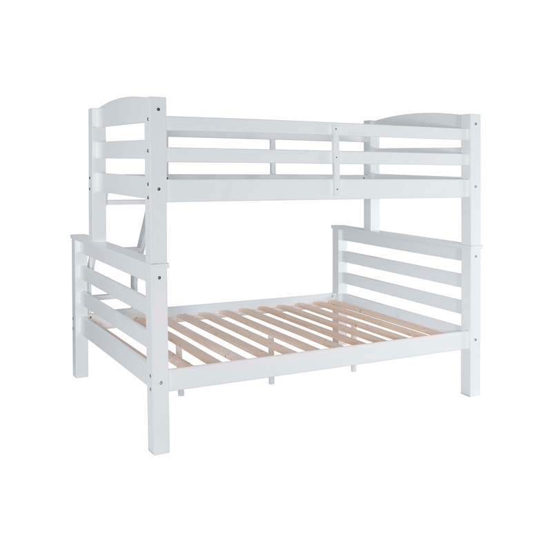 Linon Levi Solid Pine Wood Twin over Full Bunk Bed in Sleek White Finish