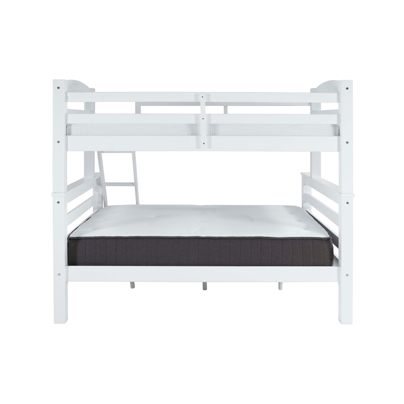 Linon Levi Solid Pine Wood Twin over Full Bunk Bed in Sleek White Finish