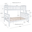Linon Levi Solid Pine Wood Twin over Full Bunk Bed in Sleek White Finish