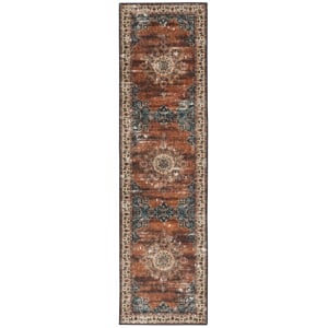 Linon Washable Foley Polyester 2'x8' Rug in Brown
