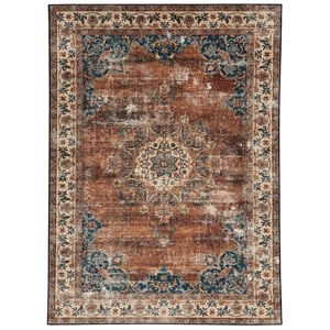 Linon Washable Foley Polyester 3'x5' Rug in Brown