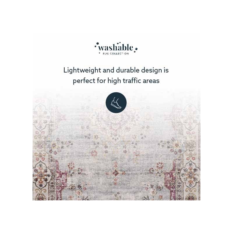Linon Washable Leo Polyester 5'x7' Rug in Blue