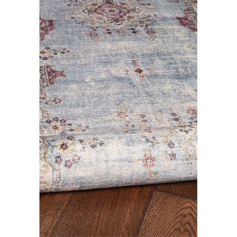 Linon Washable Leo Polyester 5'x7' Rug in Blue
