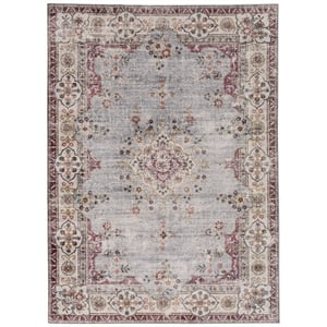Linon Washable Leo Polyester 5'x7' Rug in Blue
