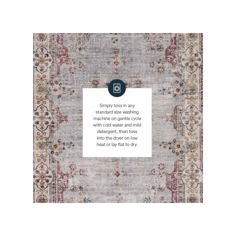 Linon Washable Leo Polyester 5'x7' Rug in Blue