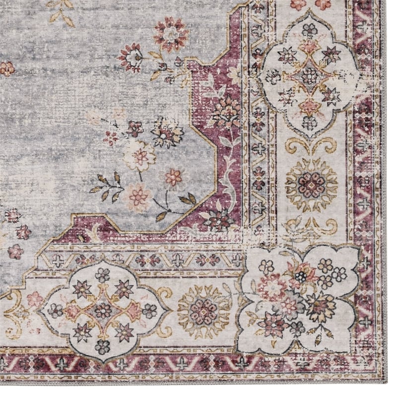 Linon Washable Leo Polyester 5'x7' Rug in Blue