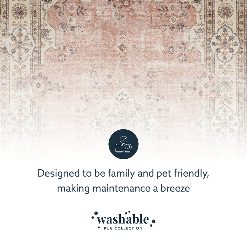 Linon Washable Blanche Polyester 5'x7' Rug in Pink