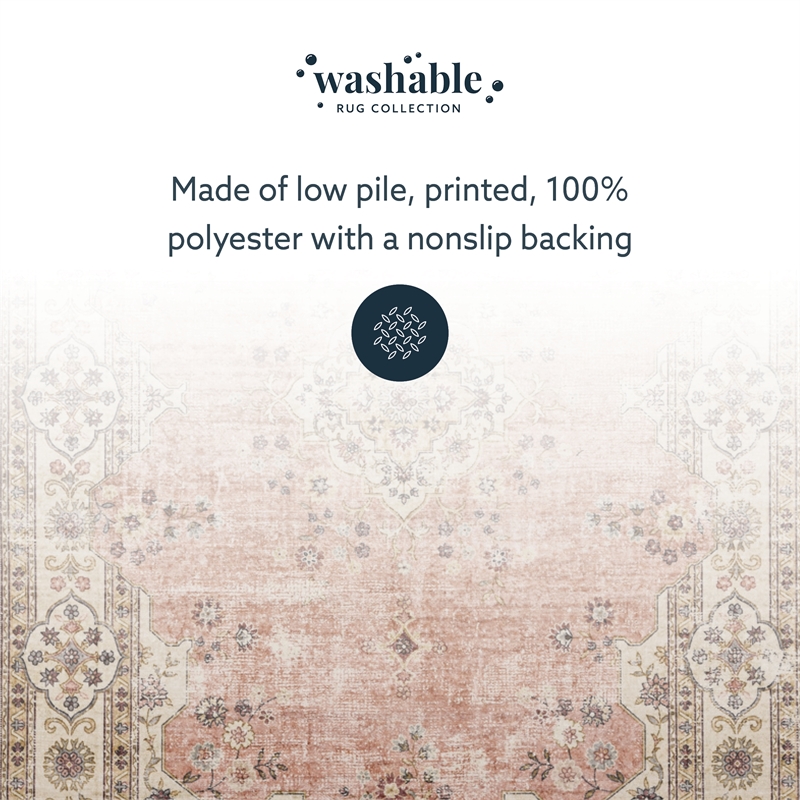 Linon Washable Blanche Polyester 5'x7' Rug in Pink