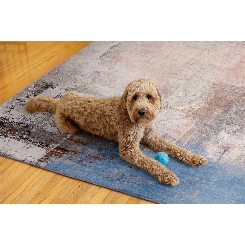 Linon Washable Keller Polyester 5'x7' Rug in Beige
