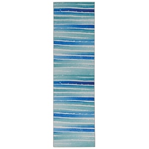 Linon Washable Larson Polyester 2'x8' Rug in Ivory