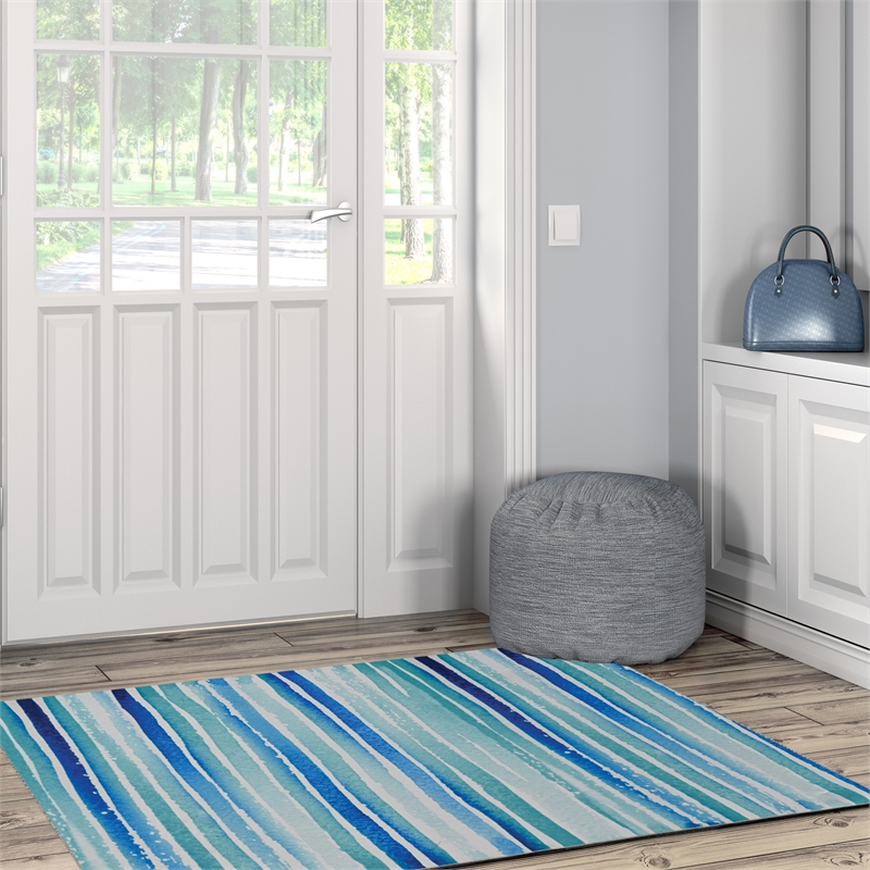 Linon Washable Larson Polyester 3'x5' Rug in Ivory