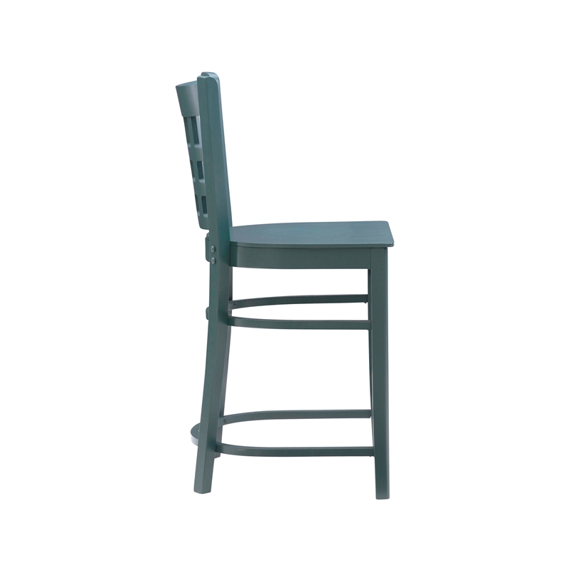 Linon Flint Commercial Grade Set of 2 Lattice Back Counter Stools in Green Wood