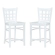 Linon Flint Set of 2 Lattice Back Counter Stools in Glossy White Beechwood