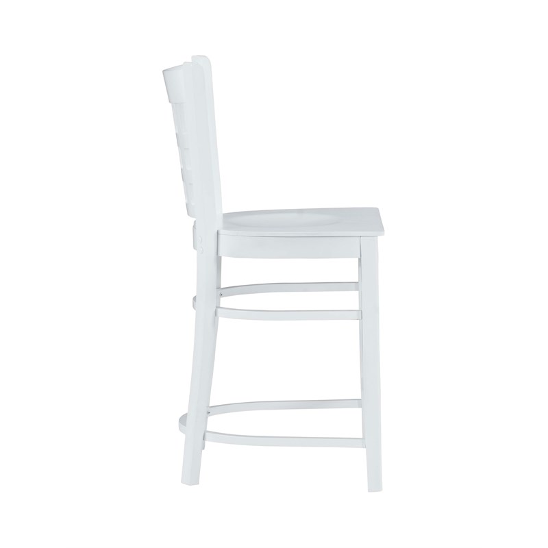 Linon Flint Set of 2 Lattice Back Counter Stools in Glossy White Beechwood