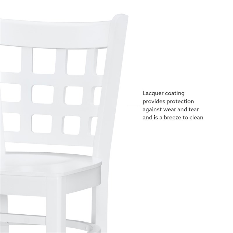 Linon Flint Set of 2 Lattice Back Counter Stools in Glossy White Beechwood