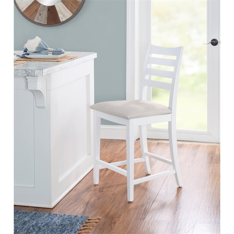 Linon Elder Commercial Grade Set of Two Padded Counter Stools in White Beechwood
