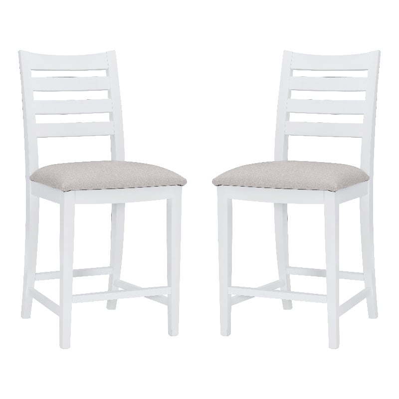 Linon Elder Commercial Grade Set of Two Padded Counter Stools in White Beechwood