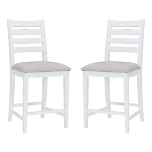 Linon Elder Commercial Grade Set of Two Padded Counter Stools in White Beechwood