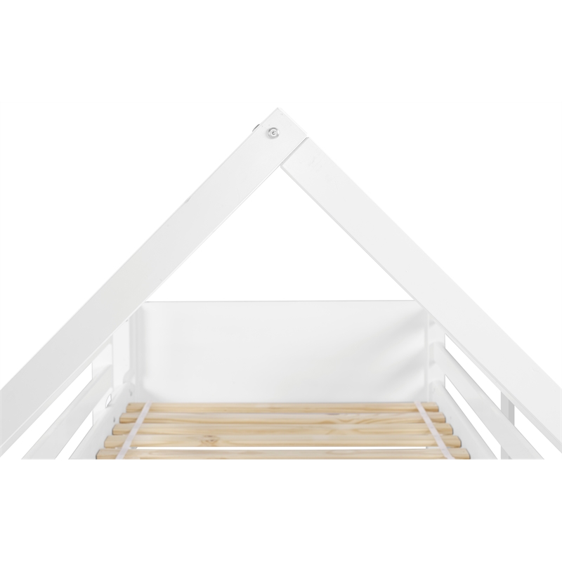 Linon Merritt Wood Youth Twin Bunkbed with Guard Rail on Top in White