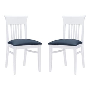 Linon Walcott Set of 2 Slat Back Dining Chairs Faux Leather Seats in White Wood