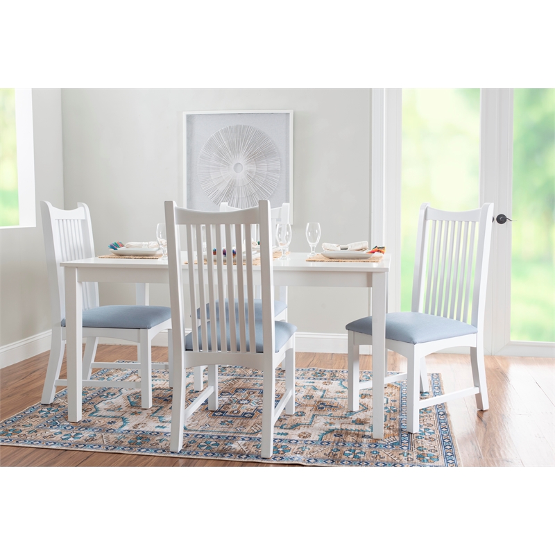 Linon Maldon Set of Two Slat Back Side Chairs Blue Padded Seats in White Wood