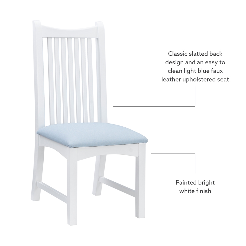 Linon Maldon Set of Two Slat Back Side Chairs Blue Padded Seats in White Wood
