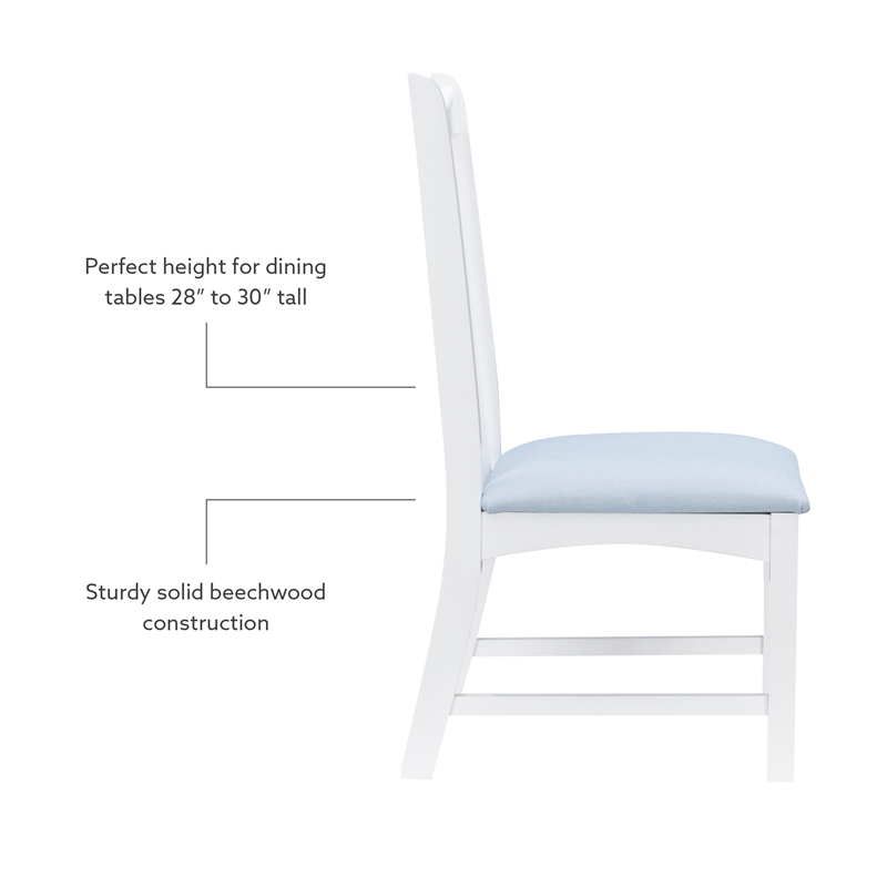 Linon Maldon Set of Two Slat Back Side Chairs Blue Padded Seats in White Wood