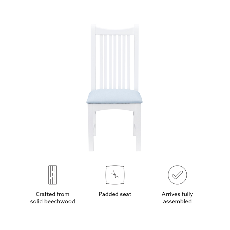 Linon Maldon Set of Two Slat Back Side Chairs Blue Padded Seats in White Wood