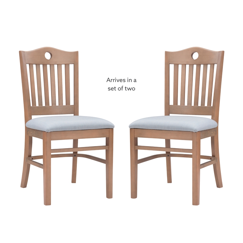 Linon Leckford Set of Two Padded Seat Slat Back Dining Chairs in Natural Wood
