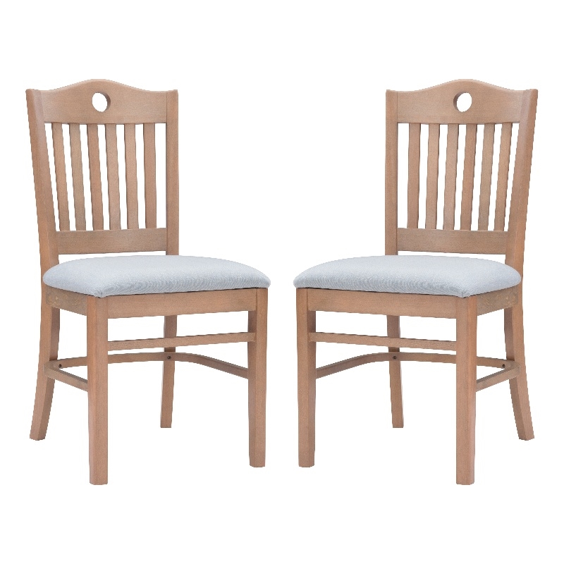 Linon Leckford Set of Two Padded Seat Slat Back Dining Chairs in Natural Wood